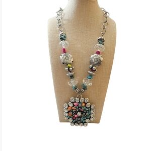 Colorful Beaded Necklace with Silver Accents